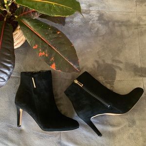 Vince Camuto Black Suede Zip-Up High Heel Booties